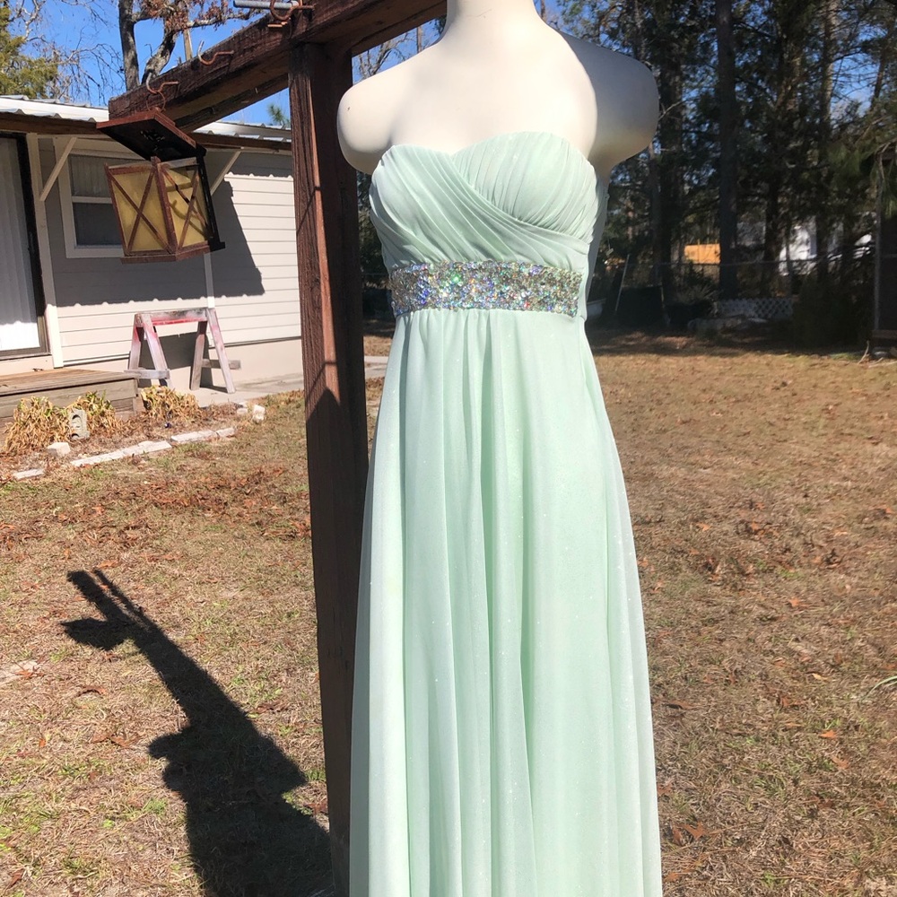 Seductive My Michelle Gown Sea foam Green Silver Sparkles S 3 Strapless Sequins